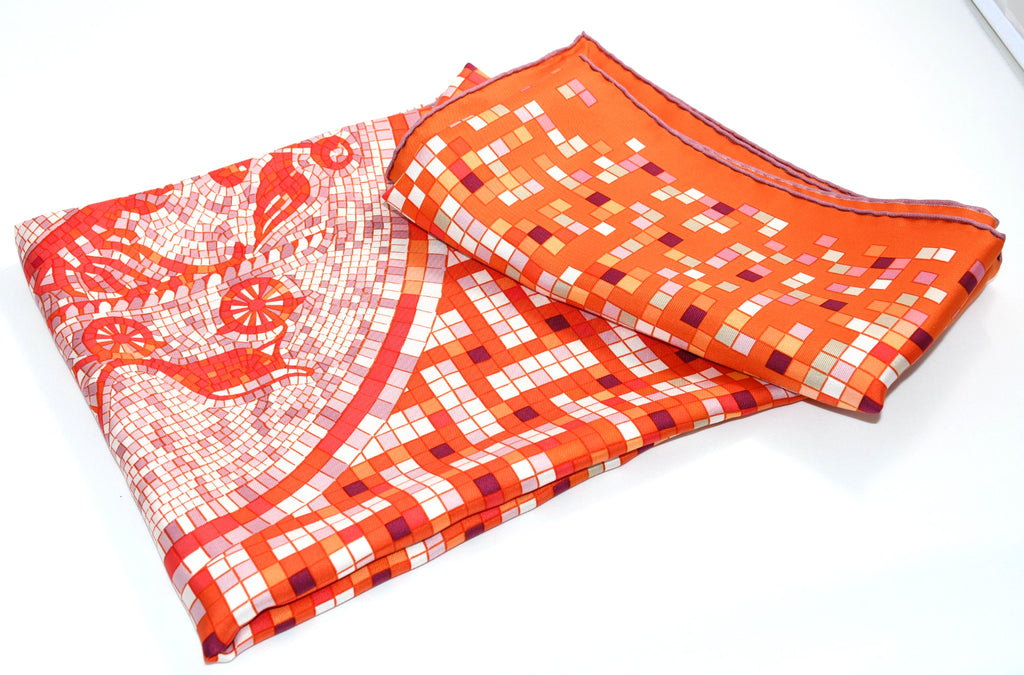Hermes Scarf Mosaique au 24 silk 90 cm orange horse Carre 35"