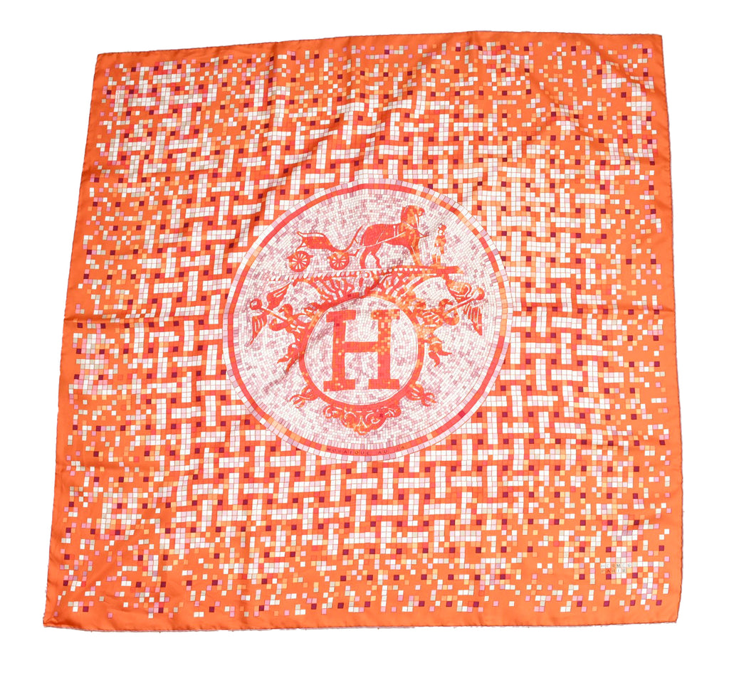 Hermes Scarf Mosaique au 24 silk 90 cm orange horse Carre 35"