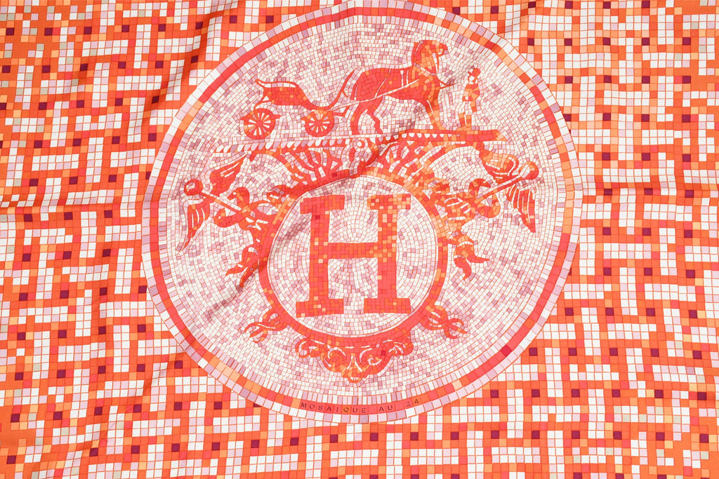 Hermes Scarf Mosaique au 24 silk 90 cm orange horse Carre 35"