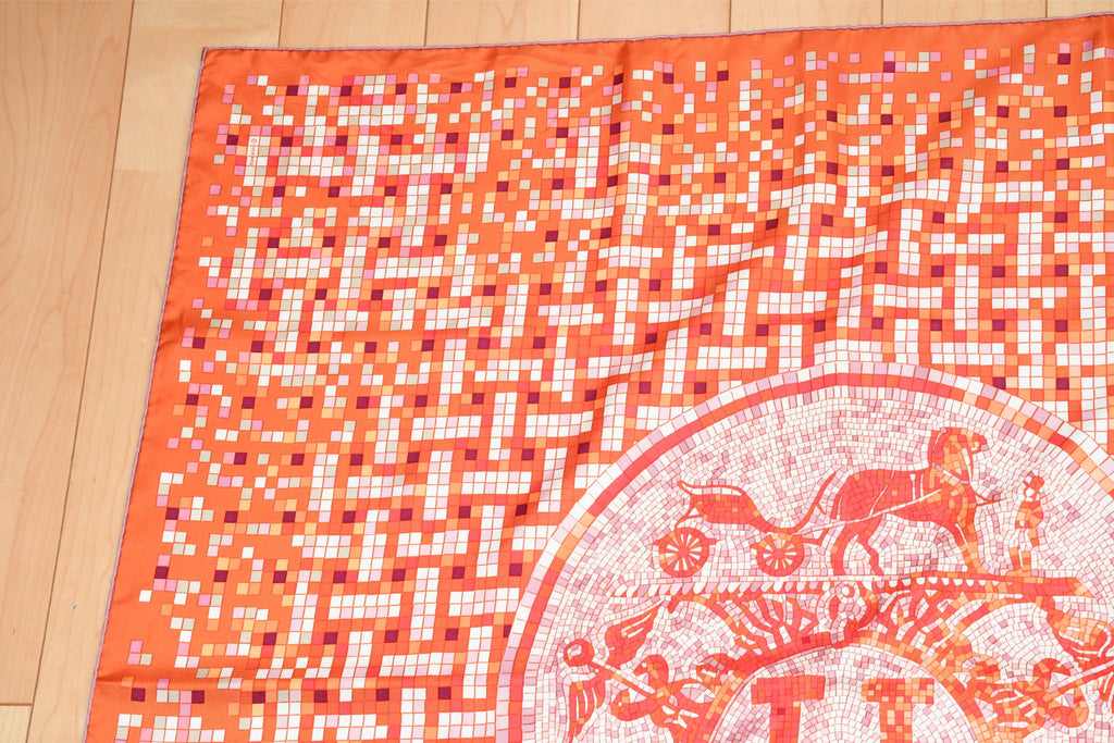 Hermes Scarf Mosaique au 24 silk 90 cm orange horse Carre 35"