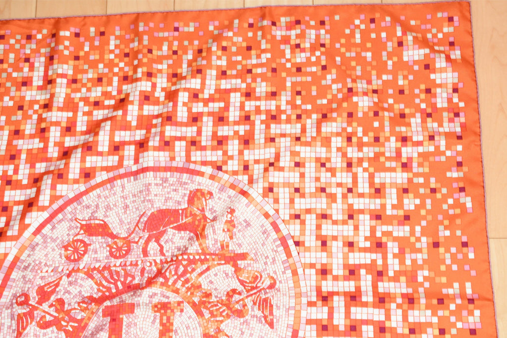 Hermes Scarf Mosaique au 24 silk 90 cm orange horse Carre 35"