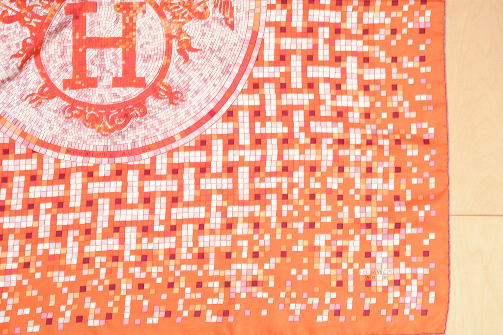 Hermes Scarf Mosaique au 24 silk 90 cm orange horse Carre 35"