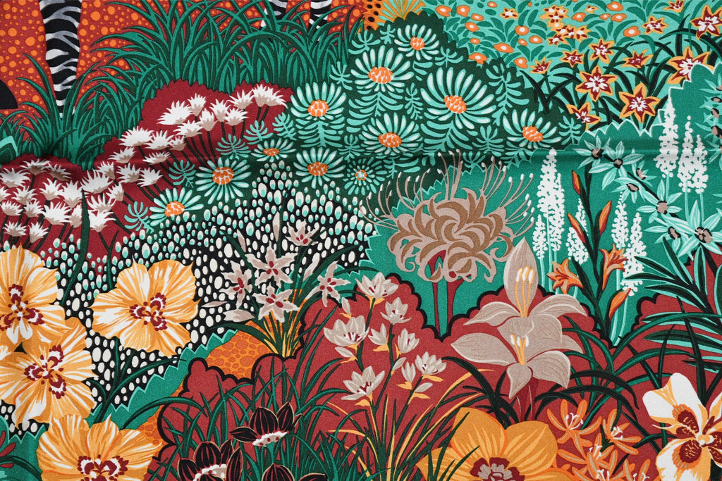 Hermes Scarf Mountain zebra 90 cm silk green red Carre flower animal 35"