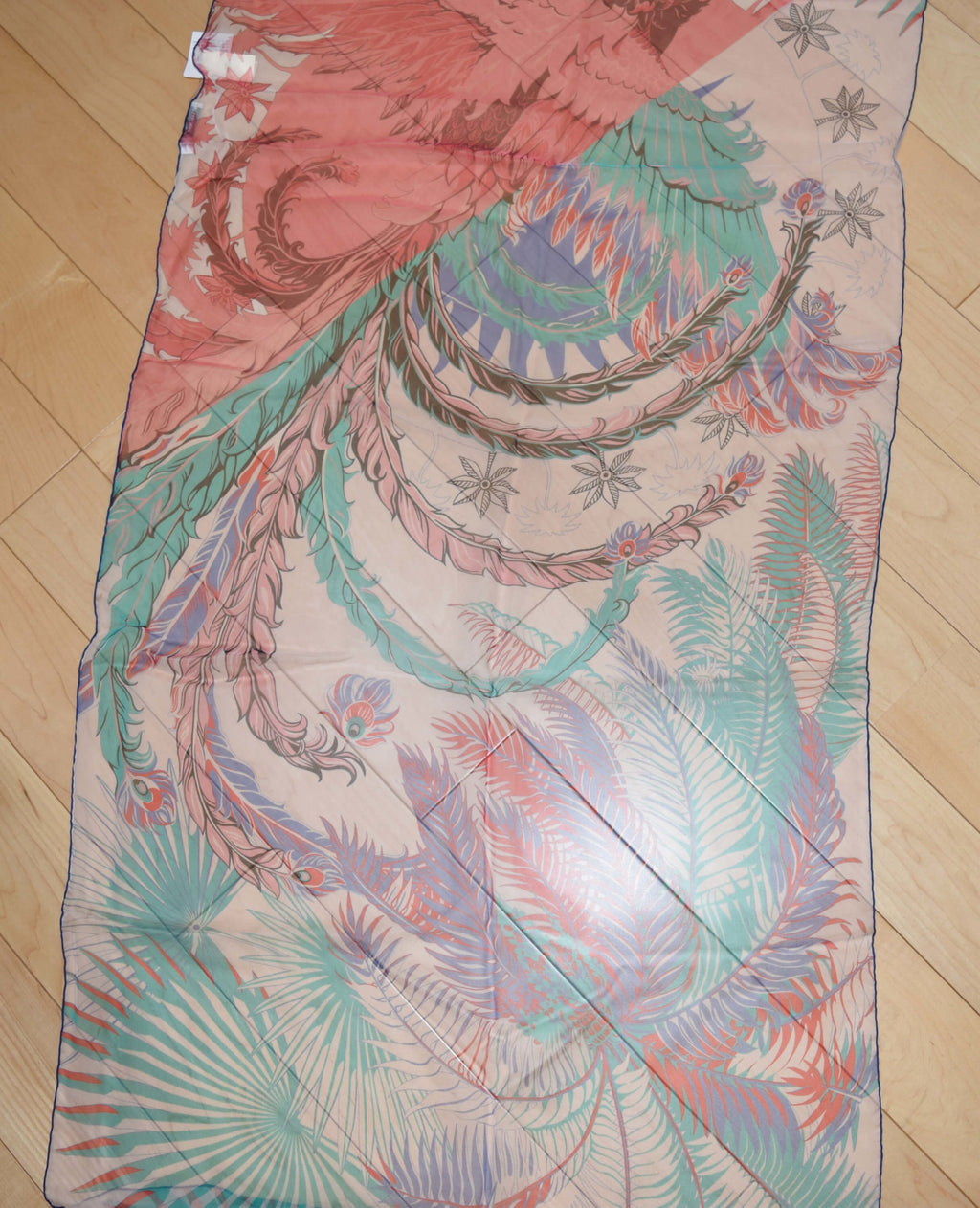 Hermes Scarf Mythique Phoenix 63 x 180 cm Chiffon Silk muslin rose green Shawl