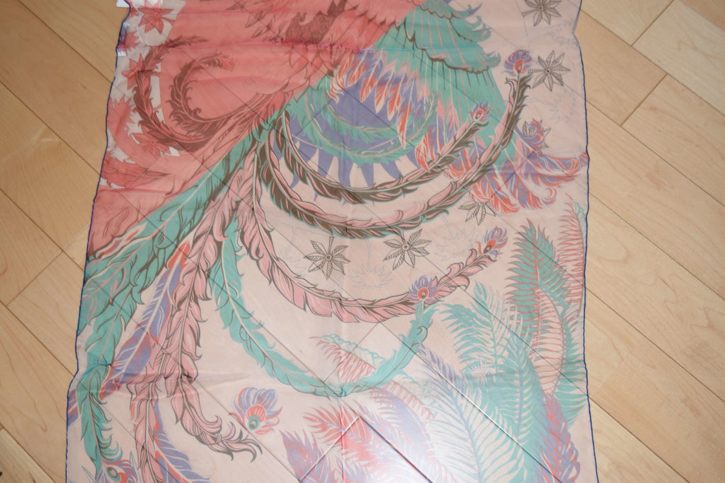 Hermes Scarf Mythique Phoenix 63 x 180 cm Chiffon Silk muslin rose green Shawl