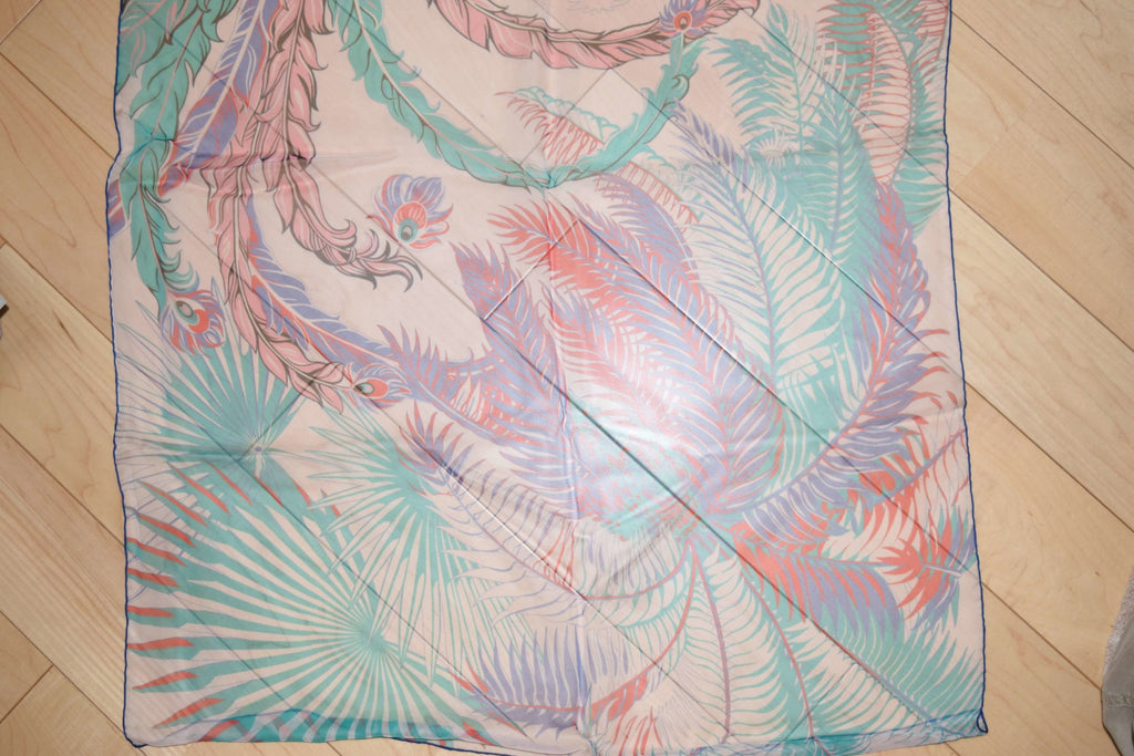 Hermes Scarf Mythique Phoenix 63 x 180 cm Chiffon Silk muslin rose green Shawl
