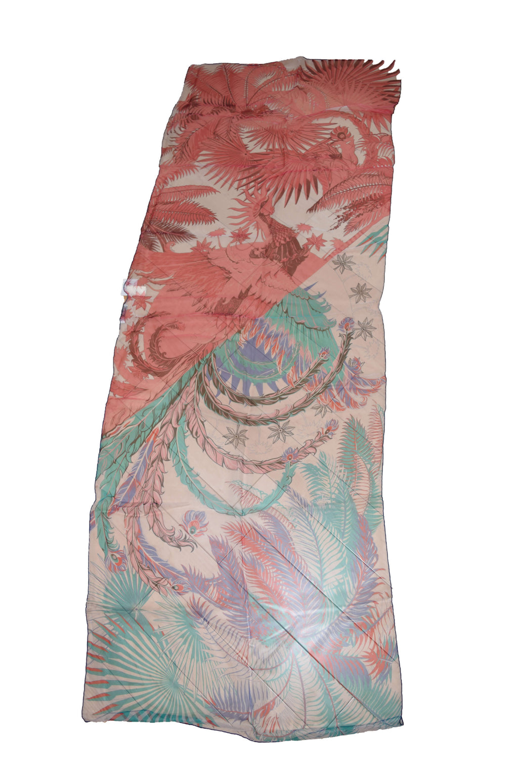 Hermes Scarf Mythique Phoenix 63 x 180 cm Chiffon Silk muslin rose green Shawl