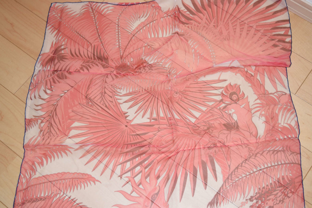 Hermes Scarf Mythique Phoenix 63 x 180 cm Chiffon Silk muslin rose green Shawl