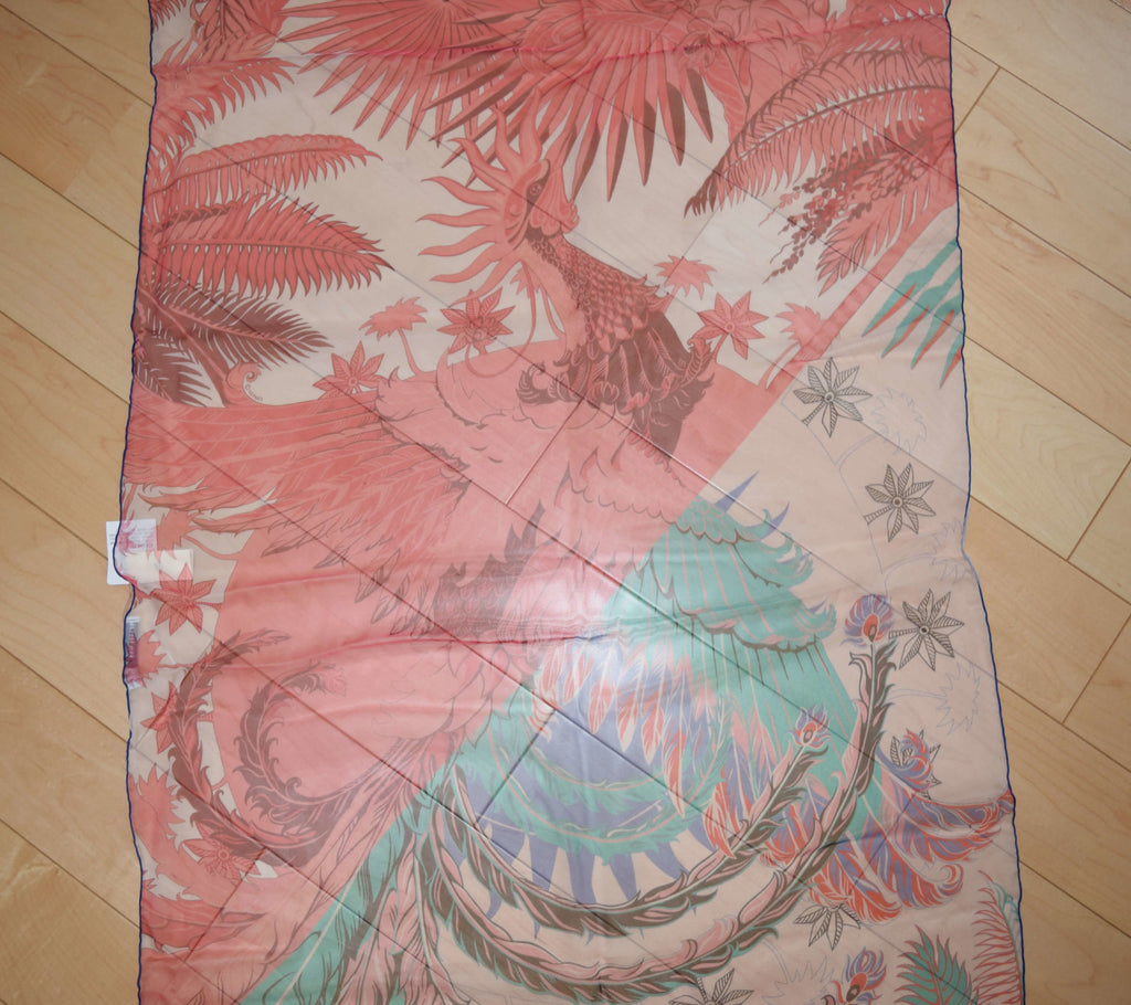 Hermes Scarf Mythique Phoenix 63 x 180 cm Chiffon Silk muslin rose green Shawl