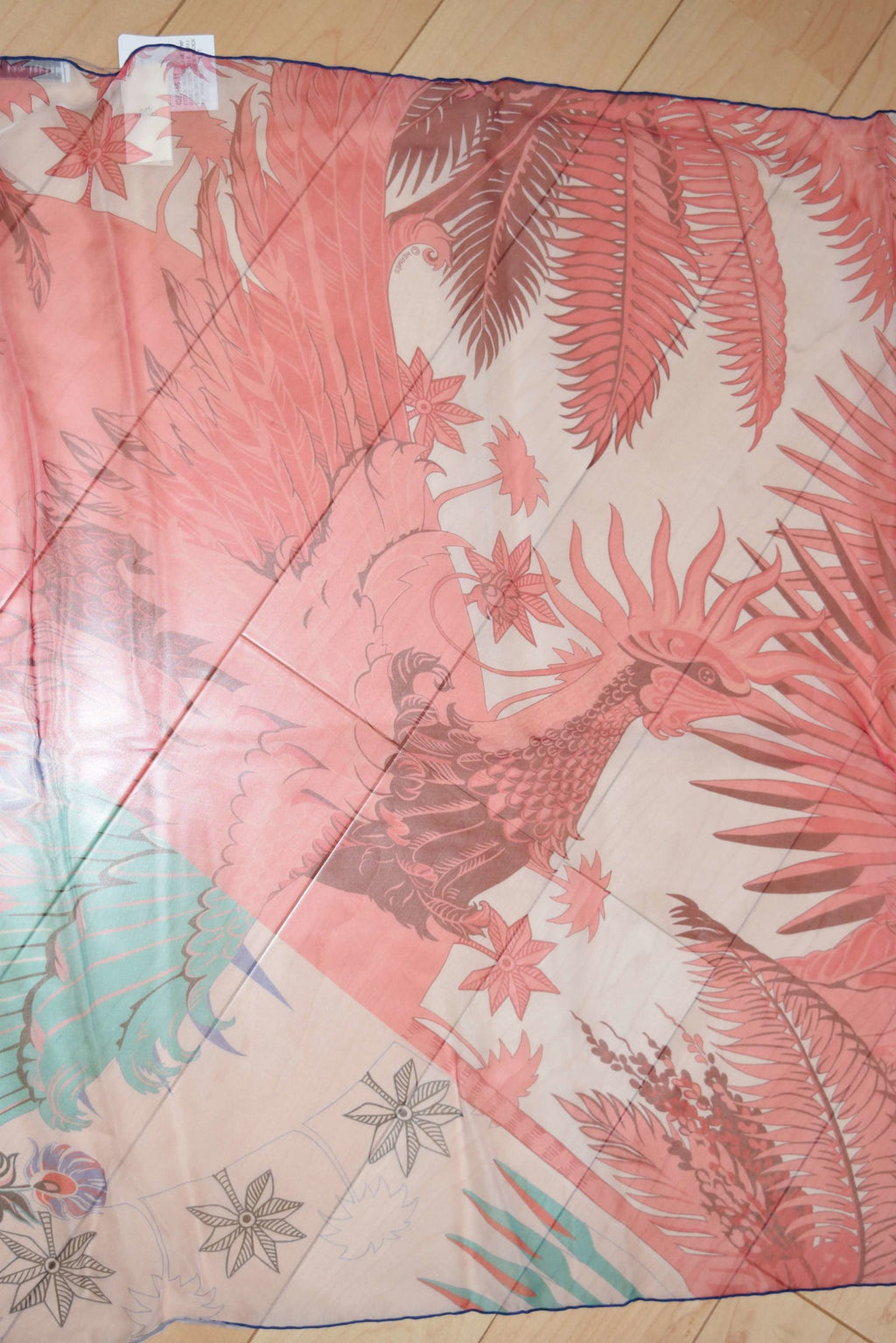 Hermes Scarf Mythique Phoenix 63 x 180 cm Chiffon Silk muslin rose green Shawl