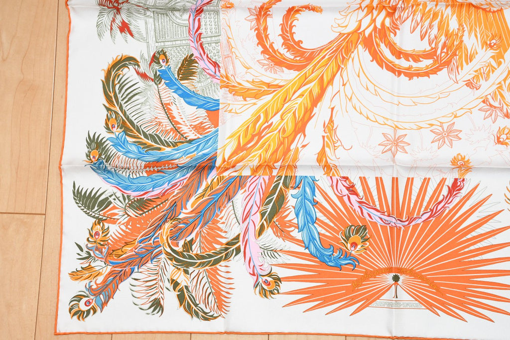 Hermes Scarf Mythiques Phoenix Coloriage 90 cm silk orange Carre mythology 35"