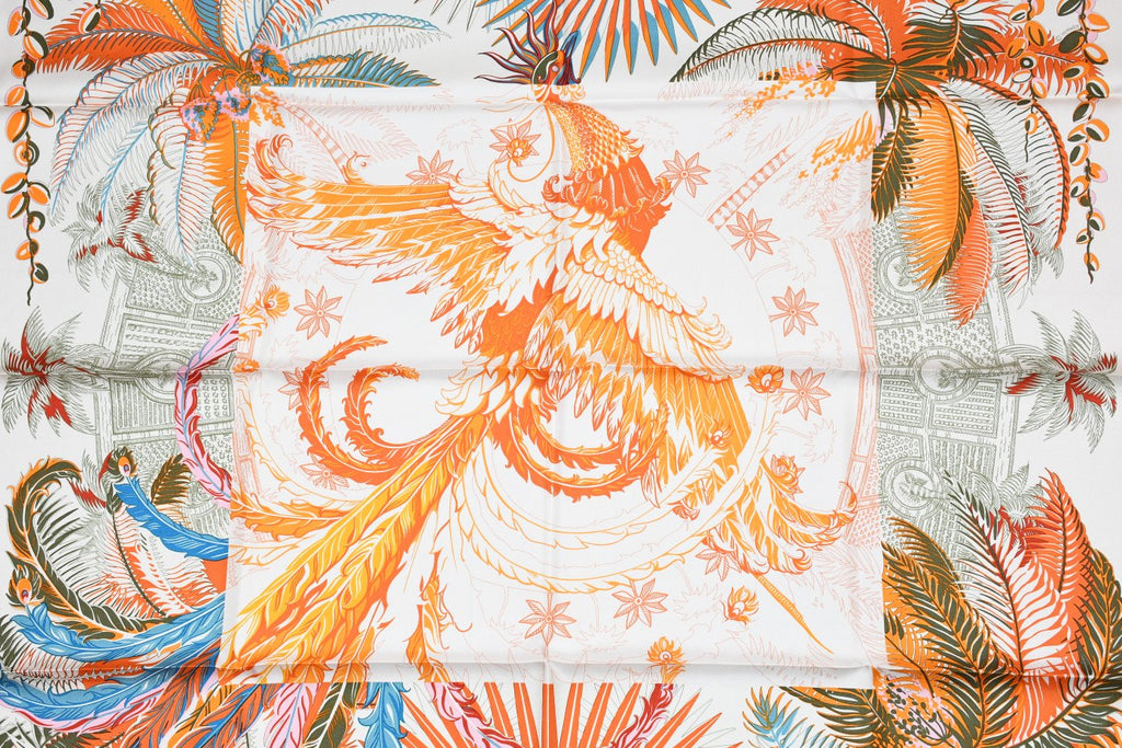 Hermes Scarf Mythiques Phoenix Coloriage 90 cm silk orange Carre mythology 35"