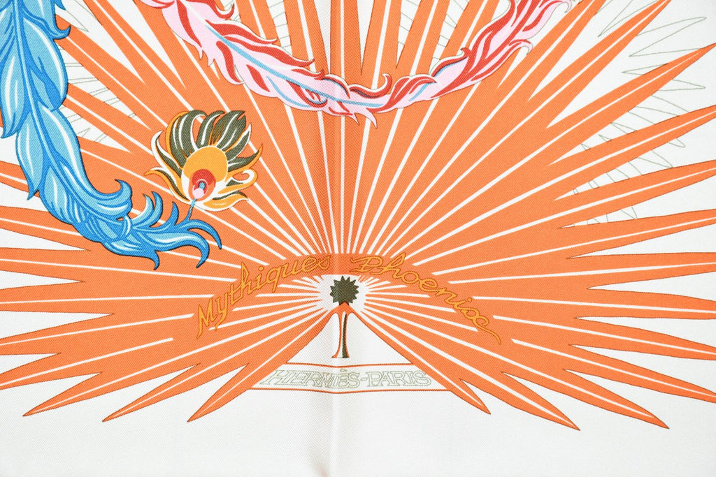 Hermes Scarf Mythiques Phoenix Coloriage 90 cm silk orange Carre mythology 35"