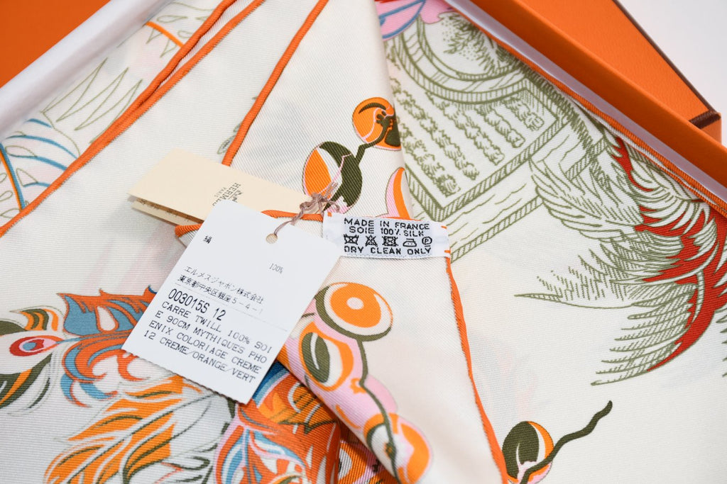 Hermes Scarf Mythiques Phoenix Coloriage 90 cm silk orange Carre mythology 35"