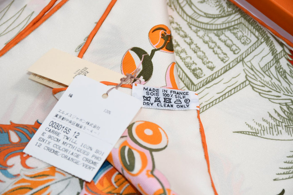 Hermes Scarf Mythiques Phoenix Coloriage 90 cm silk orange Carre mythology 35"