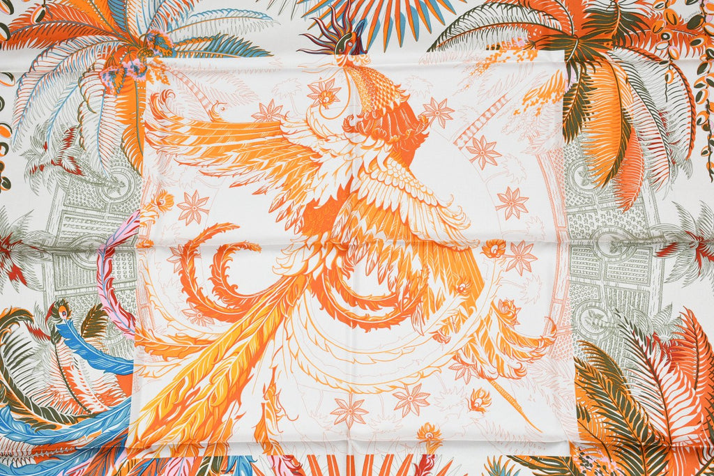 Hermes Scarf Mythiques Phoenix Coloriage 90 cm silk orange Carre mythology 35"
