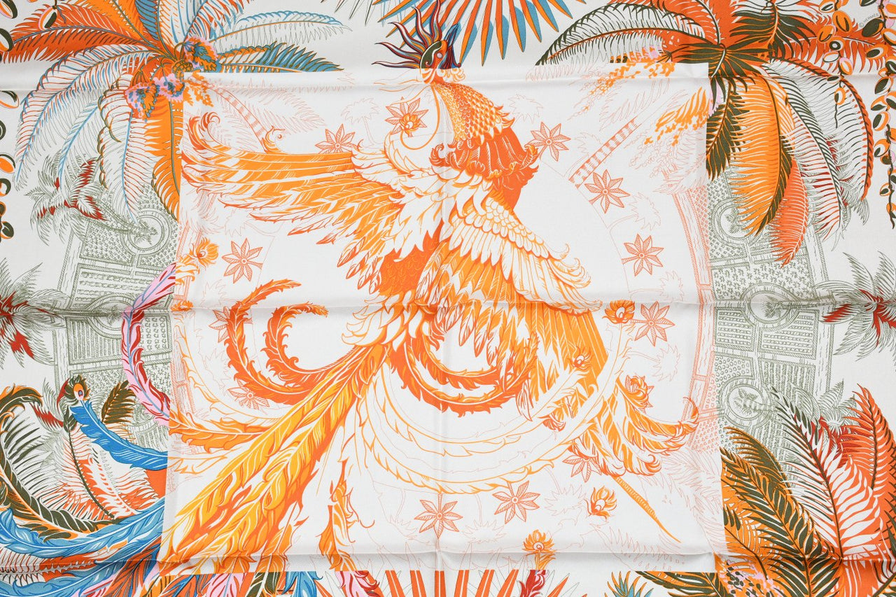 Hermes Scarf Mythiques Phoenix Coloriage 90 cm silk orange Carre mythology 35"