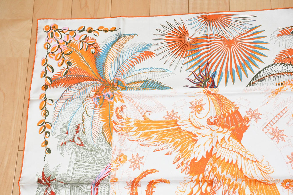 Hermes Scarf Mythiques Phoenix Coloriage 90 cm silk orange Carre mythology 35"
