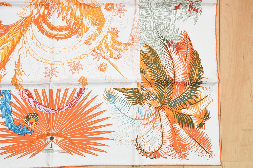 Hermes Scarf Mythiques Phoenix Coloriage 90 cm silk orange Carre mythology 35"