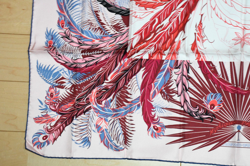Hermes Scarf Mythiques Phoenix by Laurence Bourthoumieux 90 cm silk pink Carre