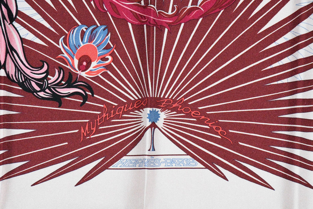 Hermes Scarf Mythiques Phoenix by Laurence Bourthoumieux 90 cm silk pink Carre