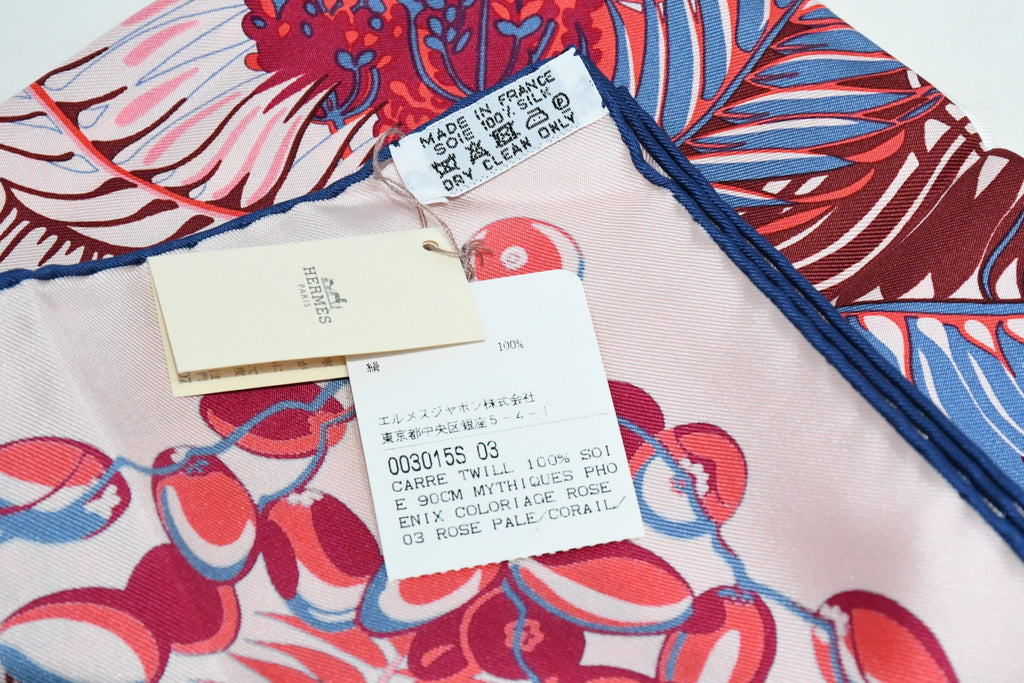 Hermes Scarf Mythiques Phoenix by Laurence Bourthoumieux 90 cm silk pink Carre