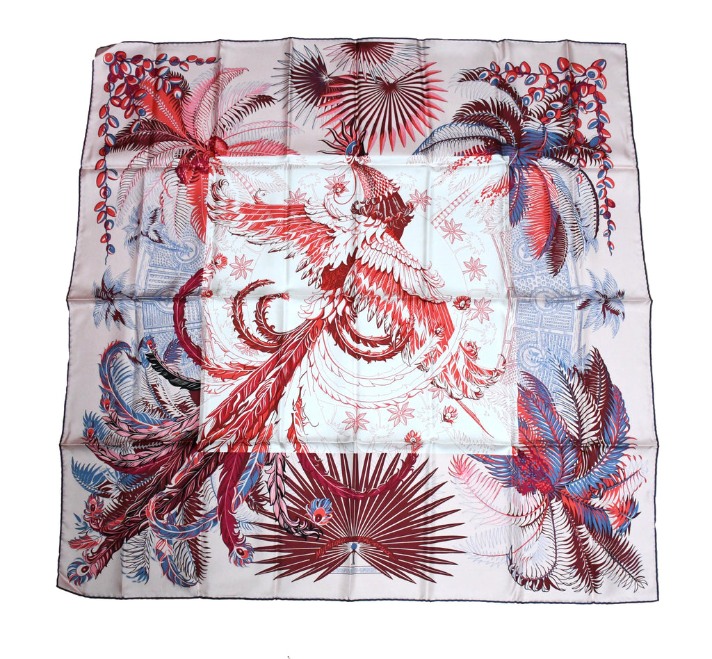 Hermes Scarf Mythiques Phoenix by Laurence Bourthoumieux 90 cm silk pink Carre