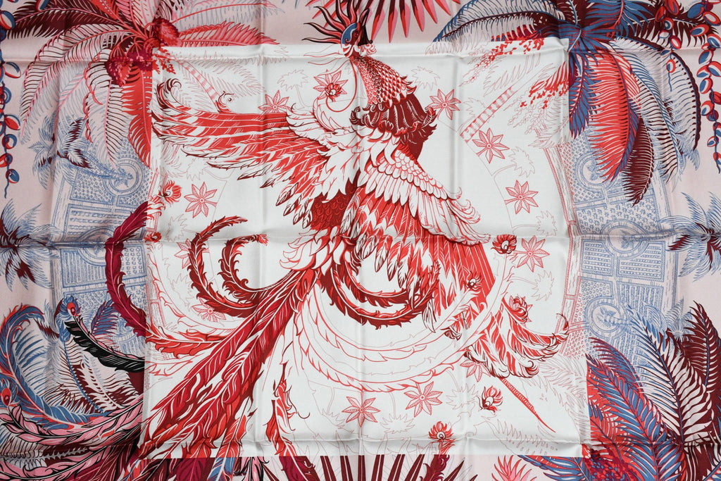 Hermes Scarf Mythiques Phoenix by Laurence Bourthoumieux 90 cm silk pink Carre