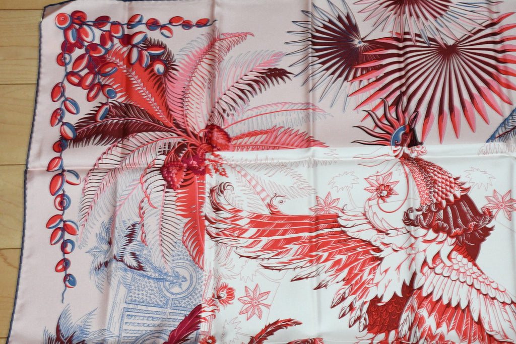 Hermes Scarf Mythiques Phoenix by Laurence Bourthoumieux 90 cm silk pink Carre