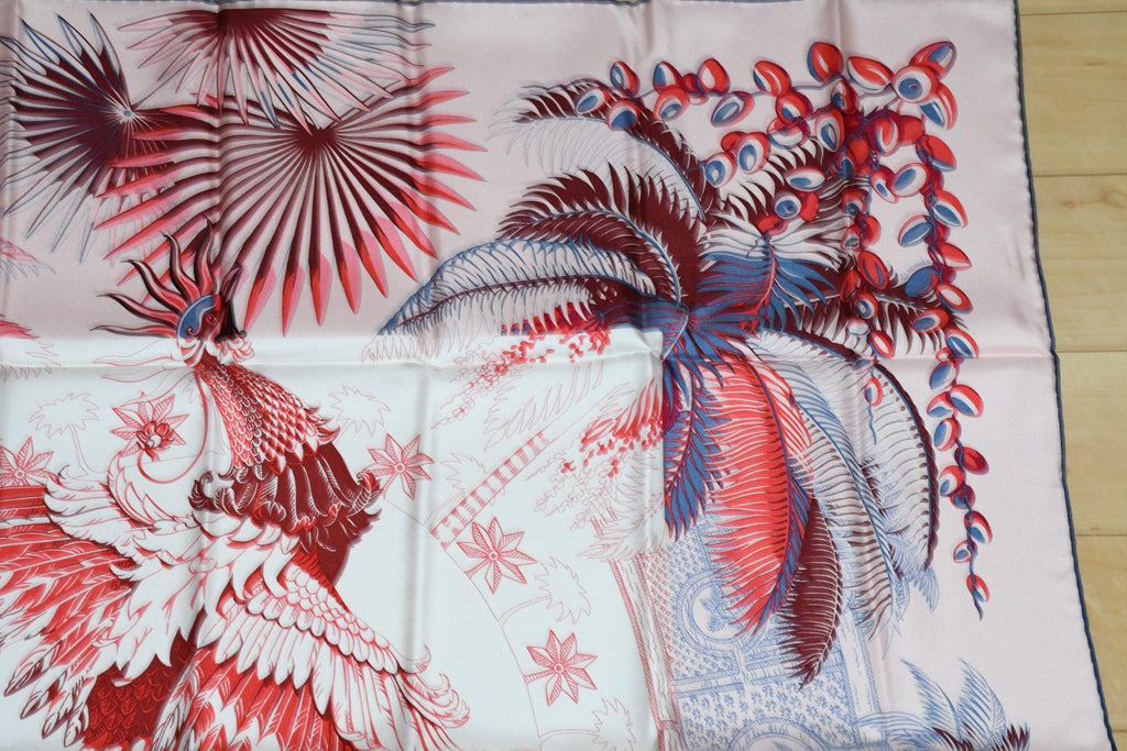 Hermes Scarf Mythiques Phoenix by Laurence Bourthoumieux 90 cm silk pink Carre
