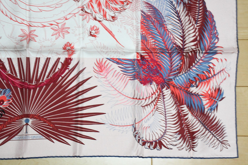 Hermes Scarf Mythiques Phoenix by Laurence Bourthoumieux 90 cm silk pink Carre