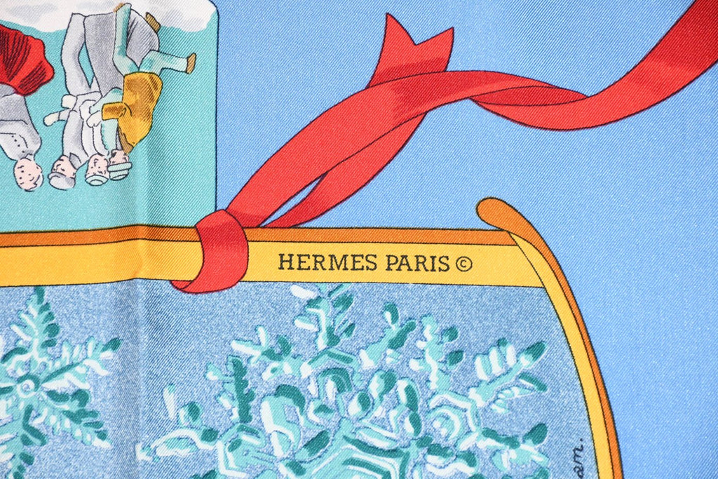 Hermes Scarf Neige d'Antan Silk 90 cm blue snow ski Carre 35"