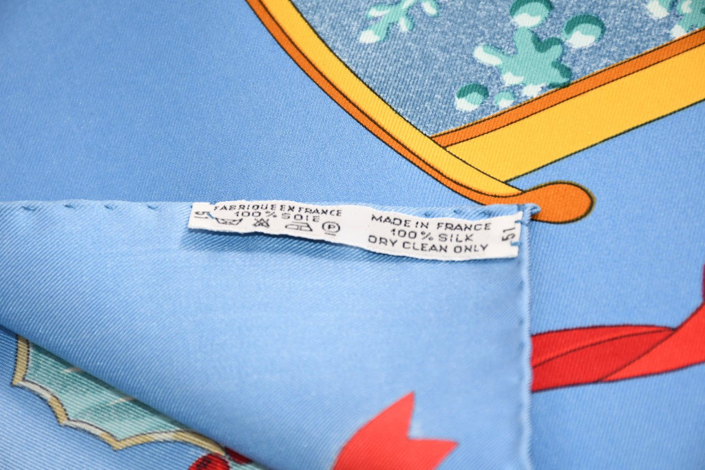 Hermes Scarf Neige d'Antan Silk 90 cm blue snow ski Carre 35"