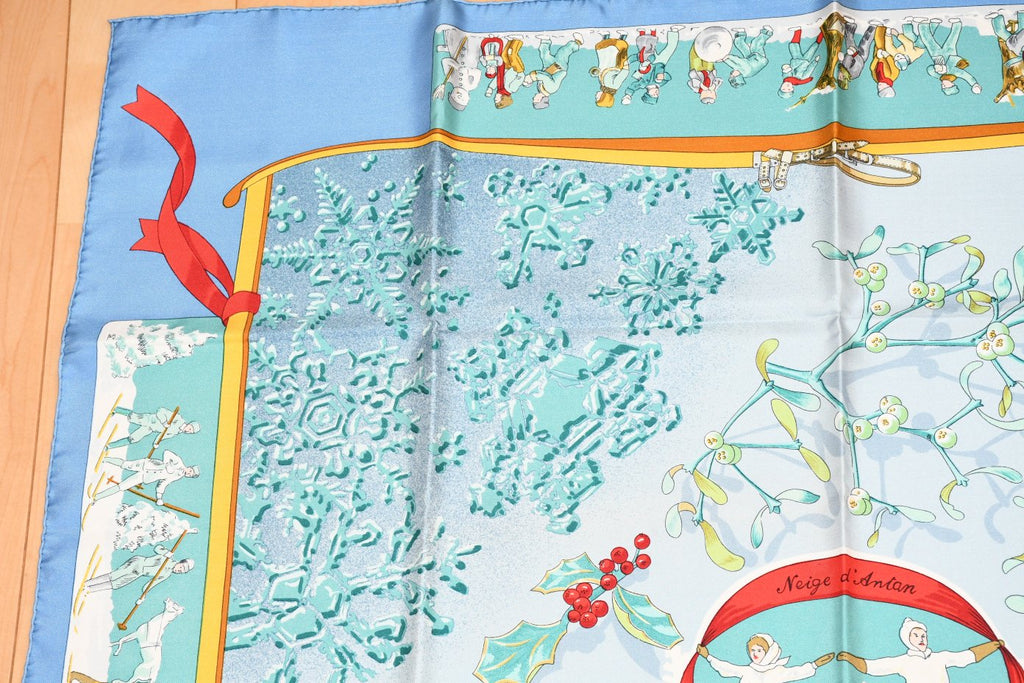 Hermes Scarf Neige d'Antan Silk 90 cm blue snow ski Carre 35"
