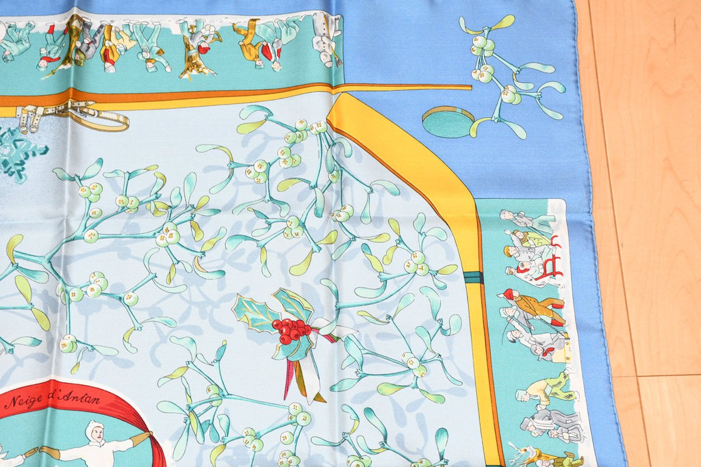 Hermes Scarf Neige d'Antan Silk 90 cm blue snow ski Carre 35"