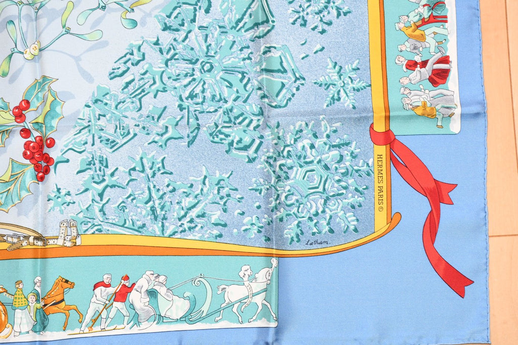 Hermes Scarf Neige d'Antan Silk 90 cm blue snow ski Carre 35"