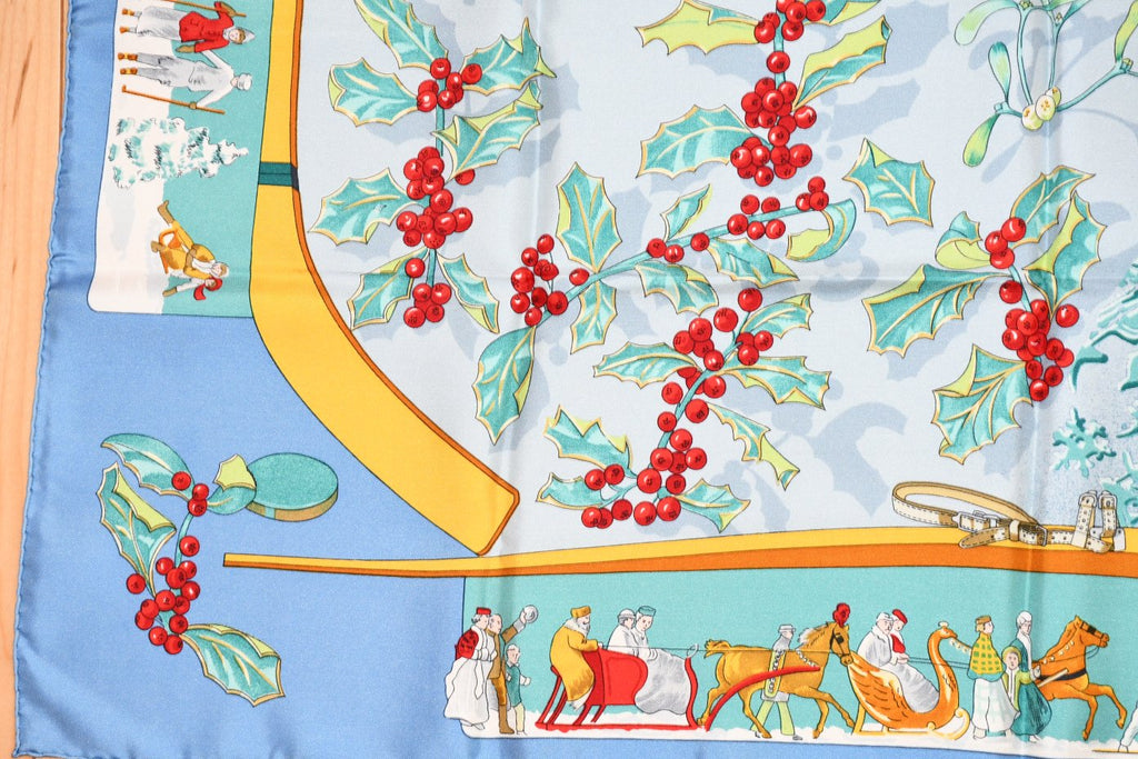 Hermes Scarf Neige d'Antan Silk 90 cm blue snow ski Carre 35"