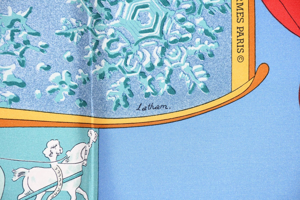 Hermes Scarf Neige d'Antan Silk 90 cm blue snow ski Carre 35"