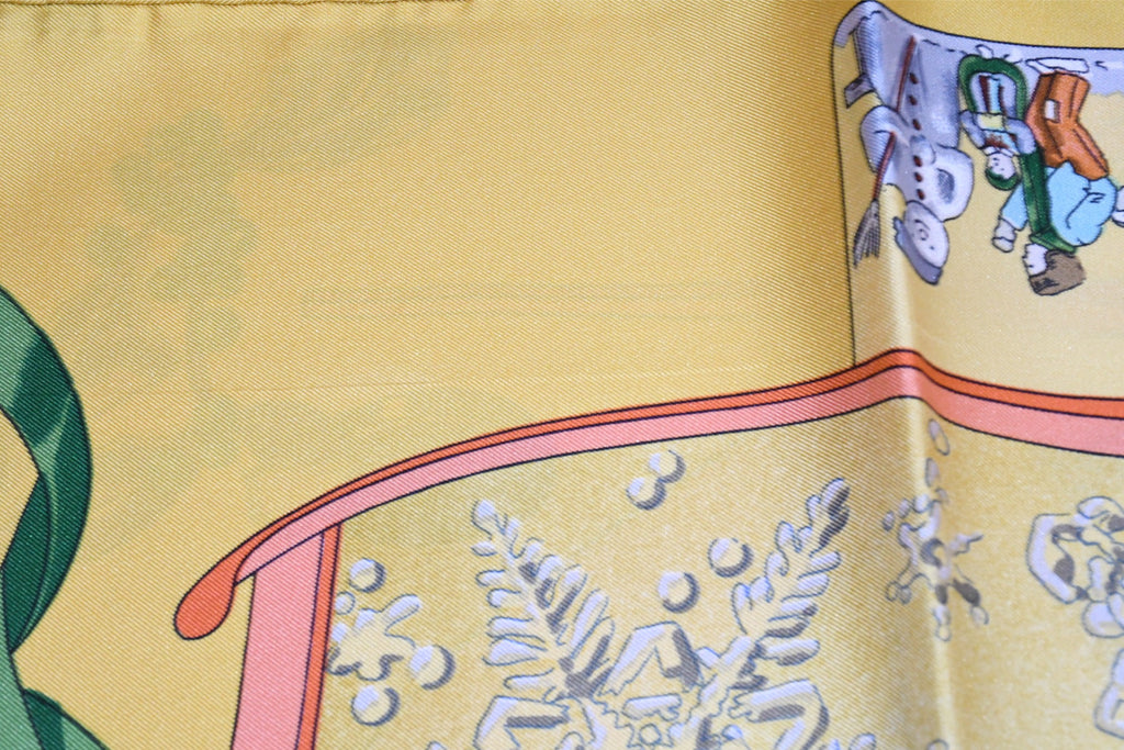 Hermes Scarf Neige d'Antan Silk 90 cm yellow Snow ski Carre 35"