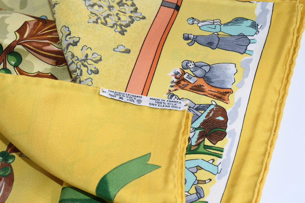 Hermes Scarf Neige d'Antan Silk 90 cm yellow Snow ski Carre 35"