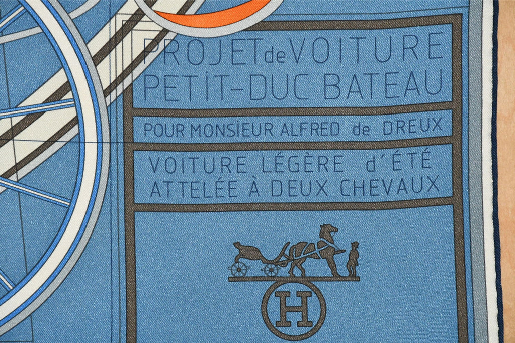 Hermes Scarf PETIT DUC 90 cm silk blue horse carriage 35"
