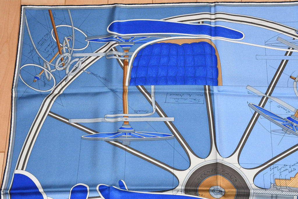 Hermes Scarf PETIT DUC 90 cm silk blue horse carriage 35"