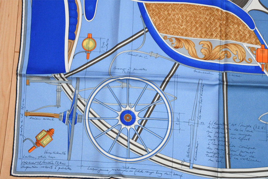 Hermes Scarf PETIT DUC 90 cm silk blue horse carriage 35"