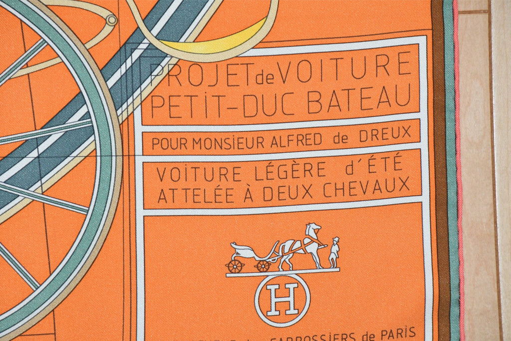 Hermes Scarf PETIT DUC 90 cm silk orange horse carriage 35"