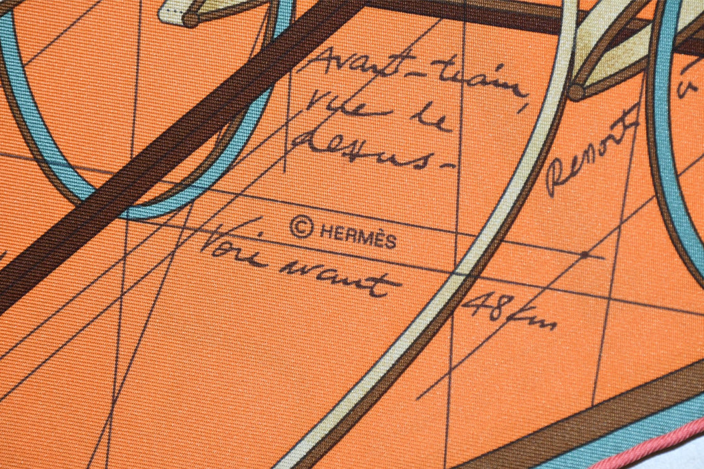 Hermes Scarf PETIT DUC 90 cm silk orange horse carriage 35"