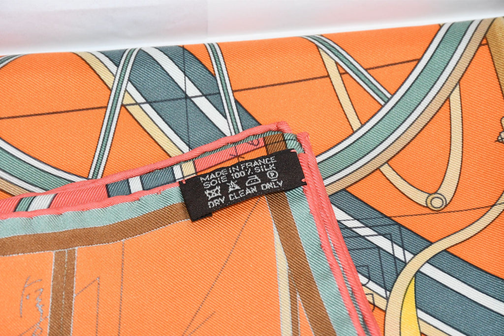 Hermes Scarf PETIT DUC 90 cm silk orange horse carriage 35"