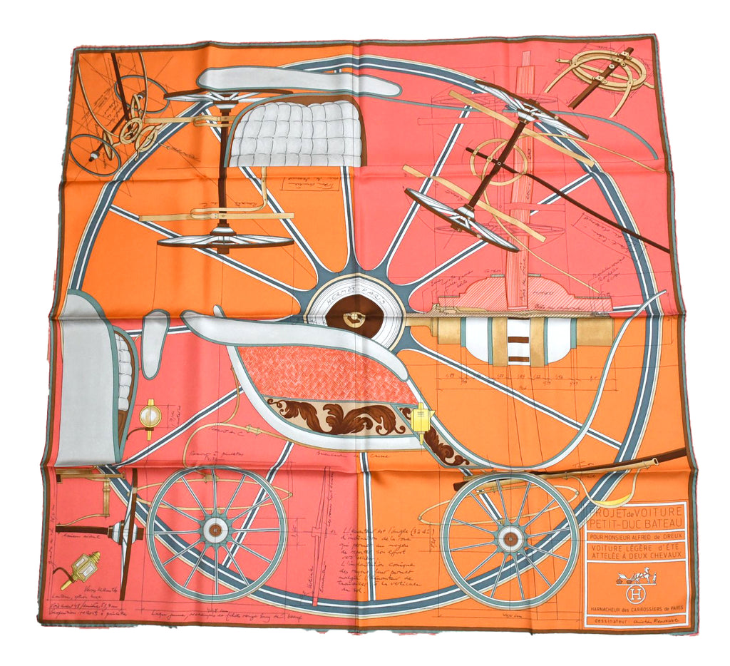 Hermes Scarf PETIT DUC 90 cm silk orange horse carriage 35"