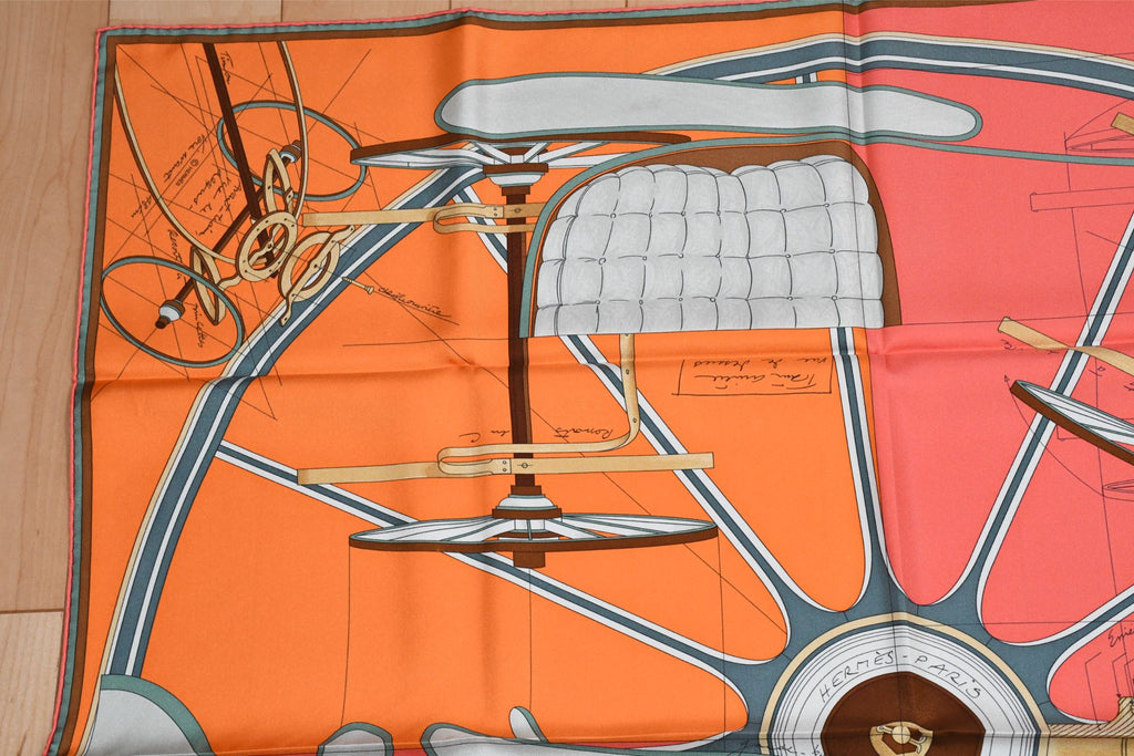 Hermes Scarf PETIT DUC 90 cm silk orange horse carriage 35"