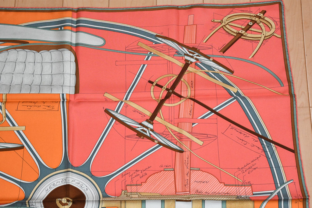 Hermes Scarf PETIT DUC 90 cm silk orange horse carriage 35"