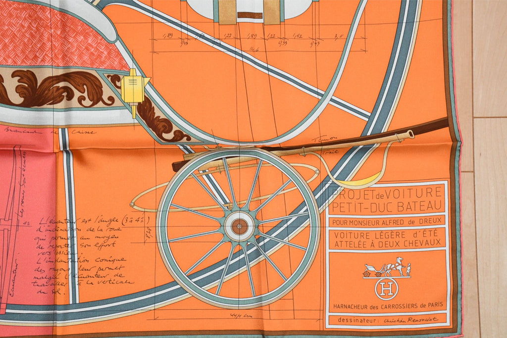 Hermes Scarf PETIT DUC 90 cm silk orange horse carriage 35"